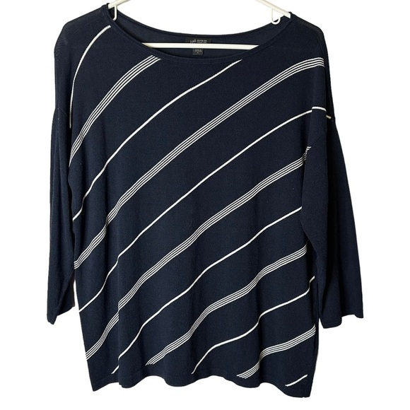J Jill Wearever Collection Blue & White diagonal striped sweater size small - Picture 1 of 10